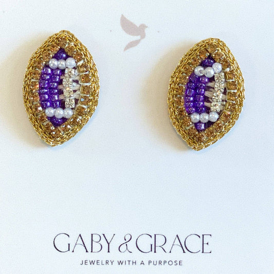 Purple and Gold GameDay Football Dainty Stud Earrings