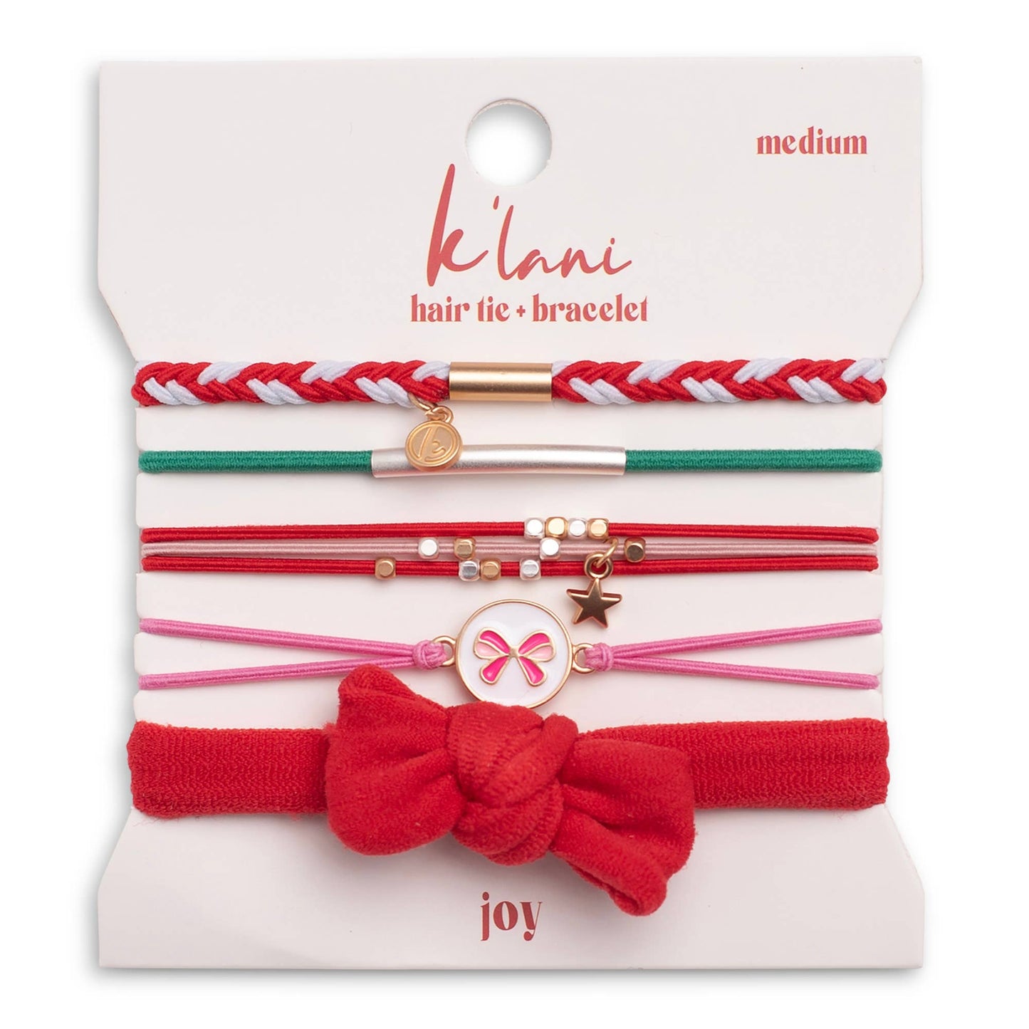 "Joy" Holiday Bow Hair Tie Bracelets