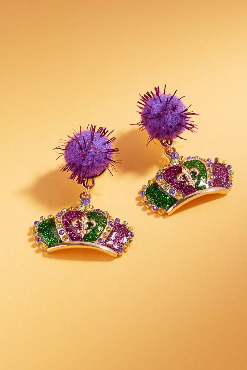 Mardi Gras PomPom & Enamel Post Earrings
