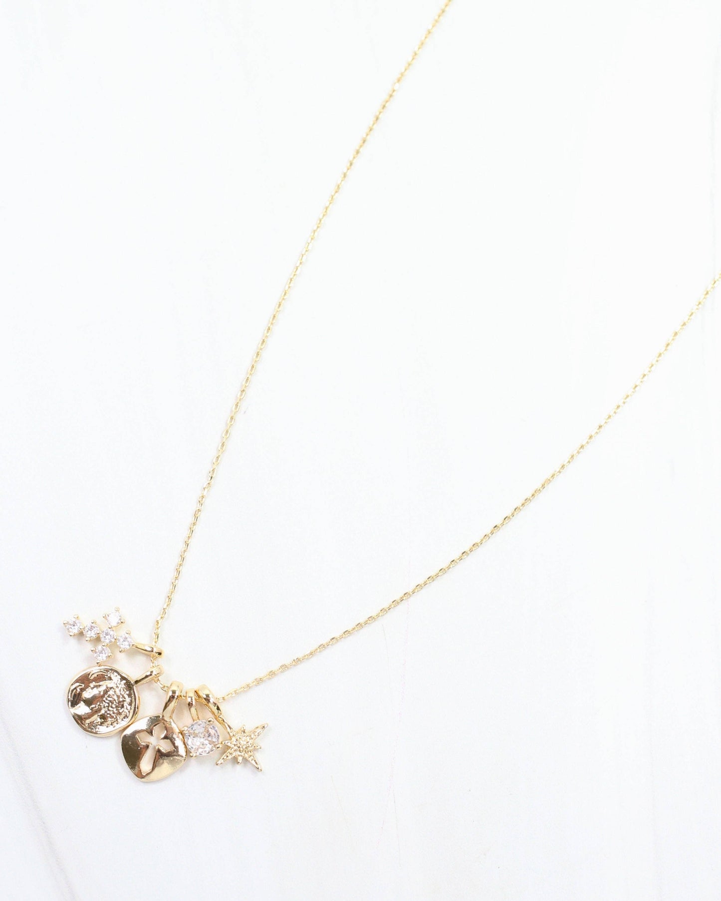 Cross and Coin Charm Necklace Set Gold