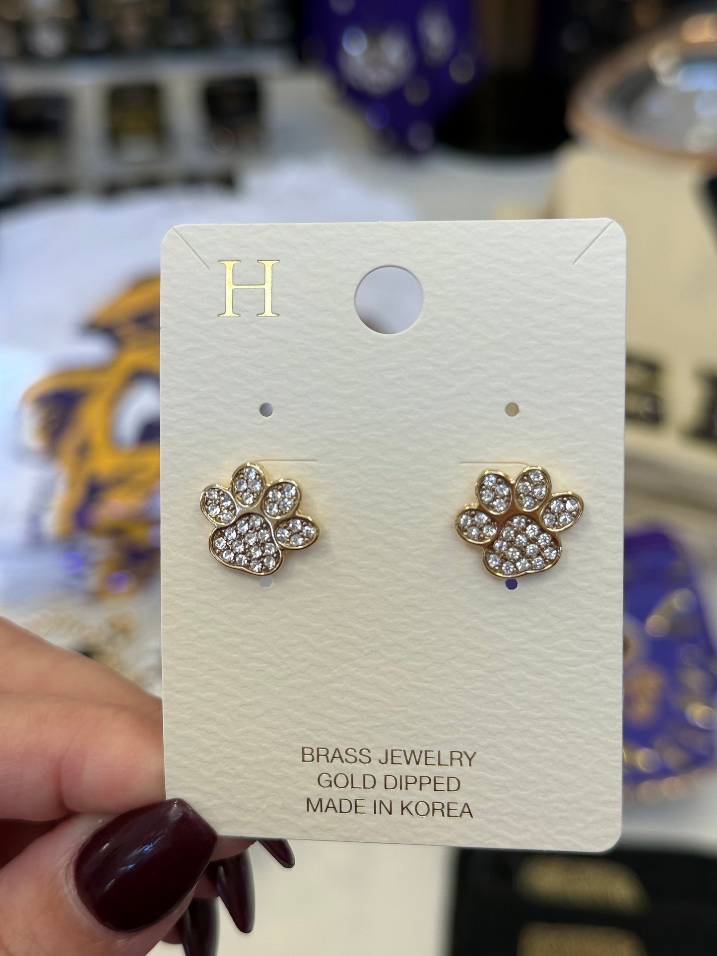 Rhinestone Paw Earrings