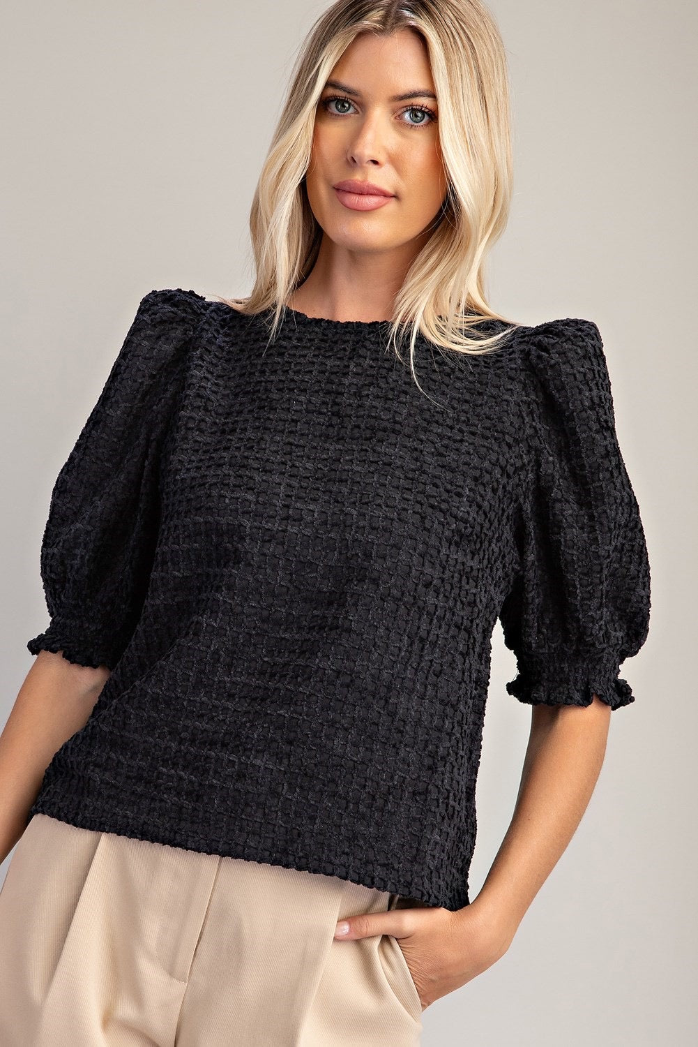 Mille Textured Puff Sleeve Top