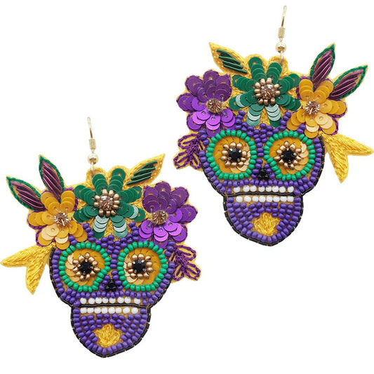 Mardi Gras Sugar Skull Earrings