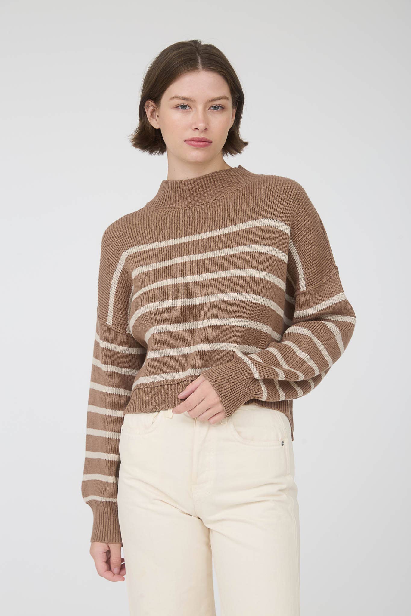 Cozy Stripe Mock Neck Sweater