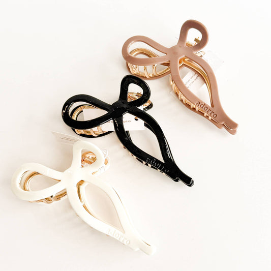 Sabrina Solid| Large Ribbon Bow Metal Claw Clip