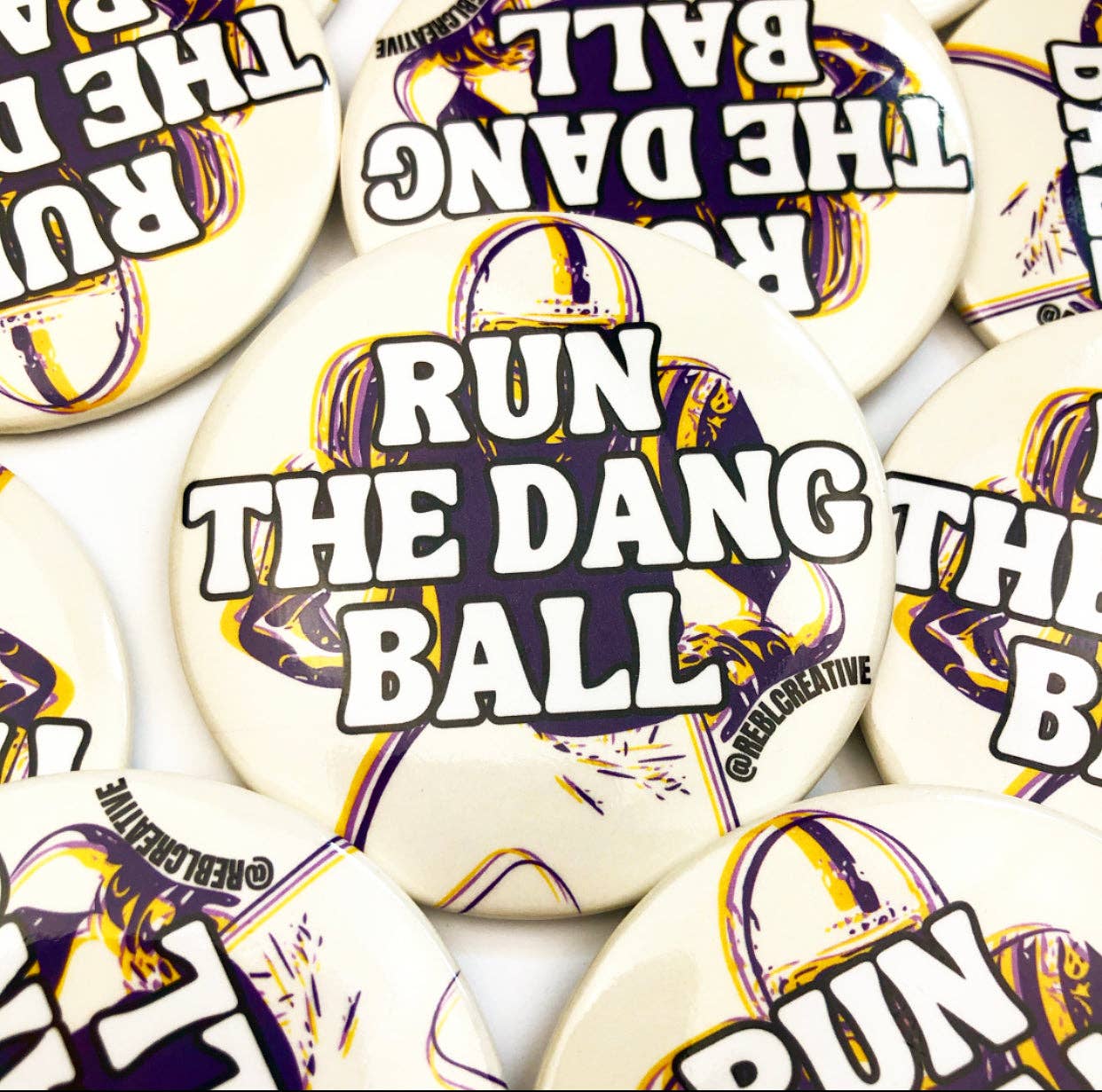 Run The Dang Ball - Purple and Yellow - Game Day Button