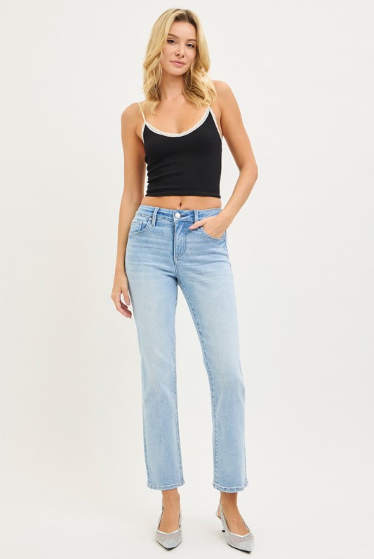 Risen Light Wash Tummy Control Crop Straight Jeans
