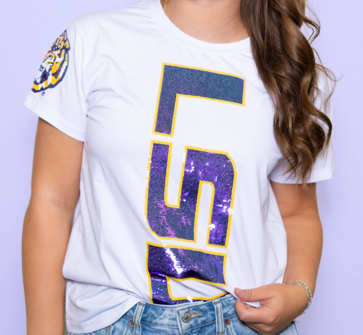 LSU Vertical Logo + Tiger Sleeve