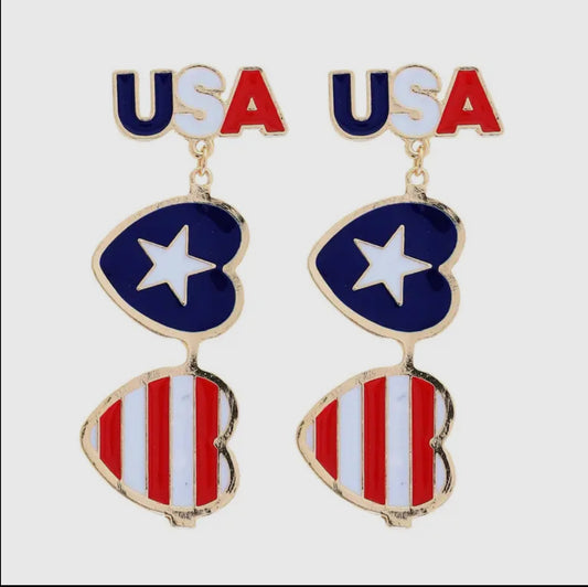 Enamel Patriotic Heart Earrings