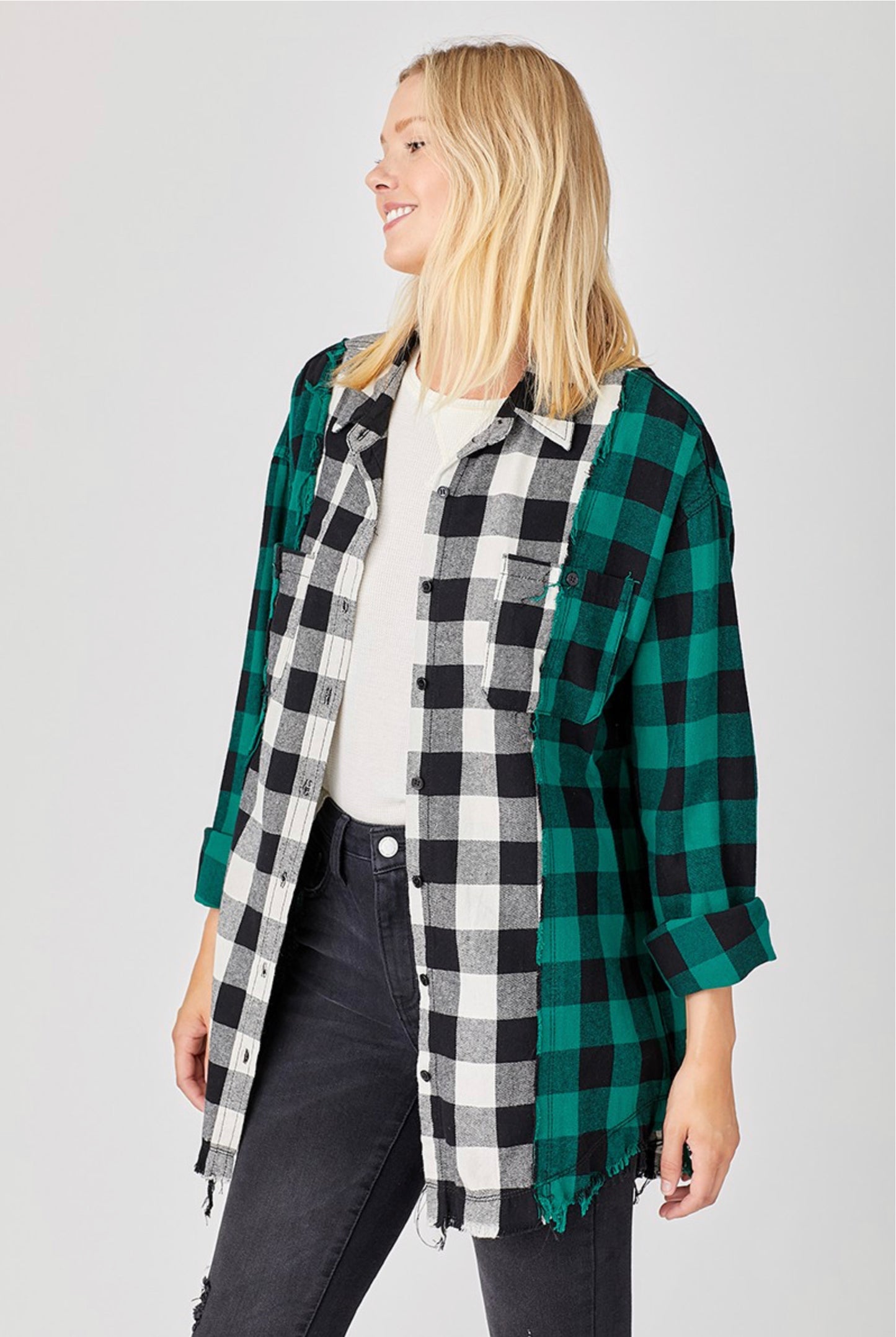 Risen Plaid Color Block Shirt