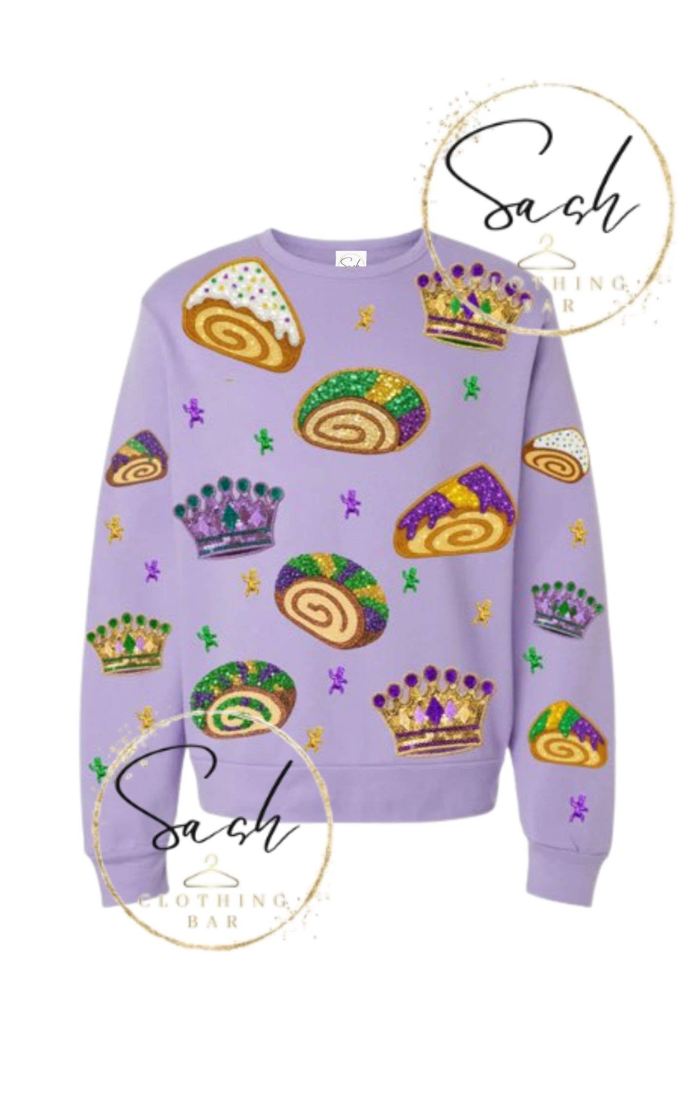 Mardi Gras Sequin Embroidered King Cake Sweatshirt
