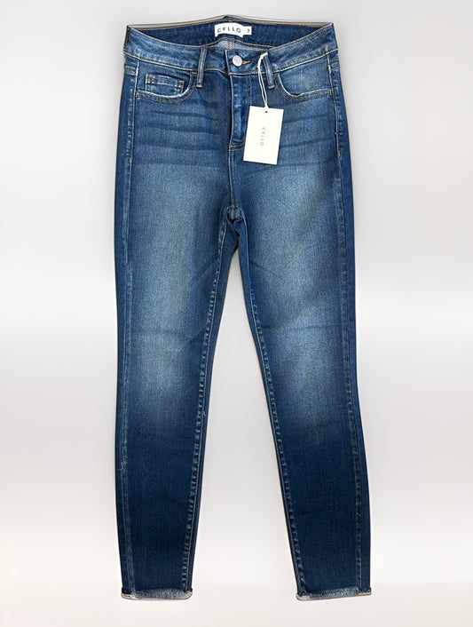 Cello Mid Rise Skinny Fray Hem Jeans