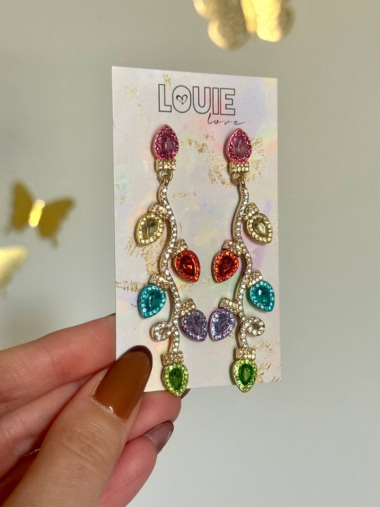 Colorful Metal Rhinestone Christmas Light Drop Earrings
