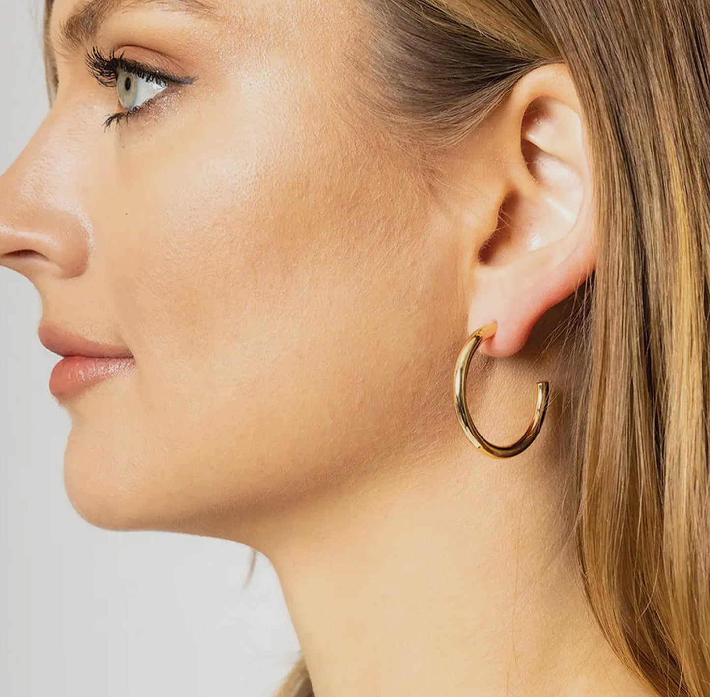 14K Gold Dipped Post Hoop Earrings