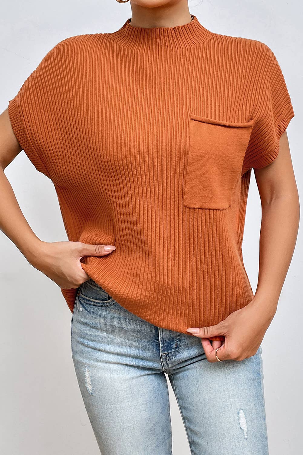 (Copy) Chic Ribbed Mock Neck Knit Sweater