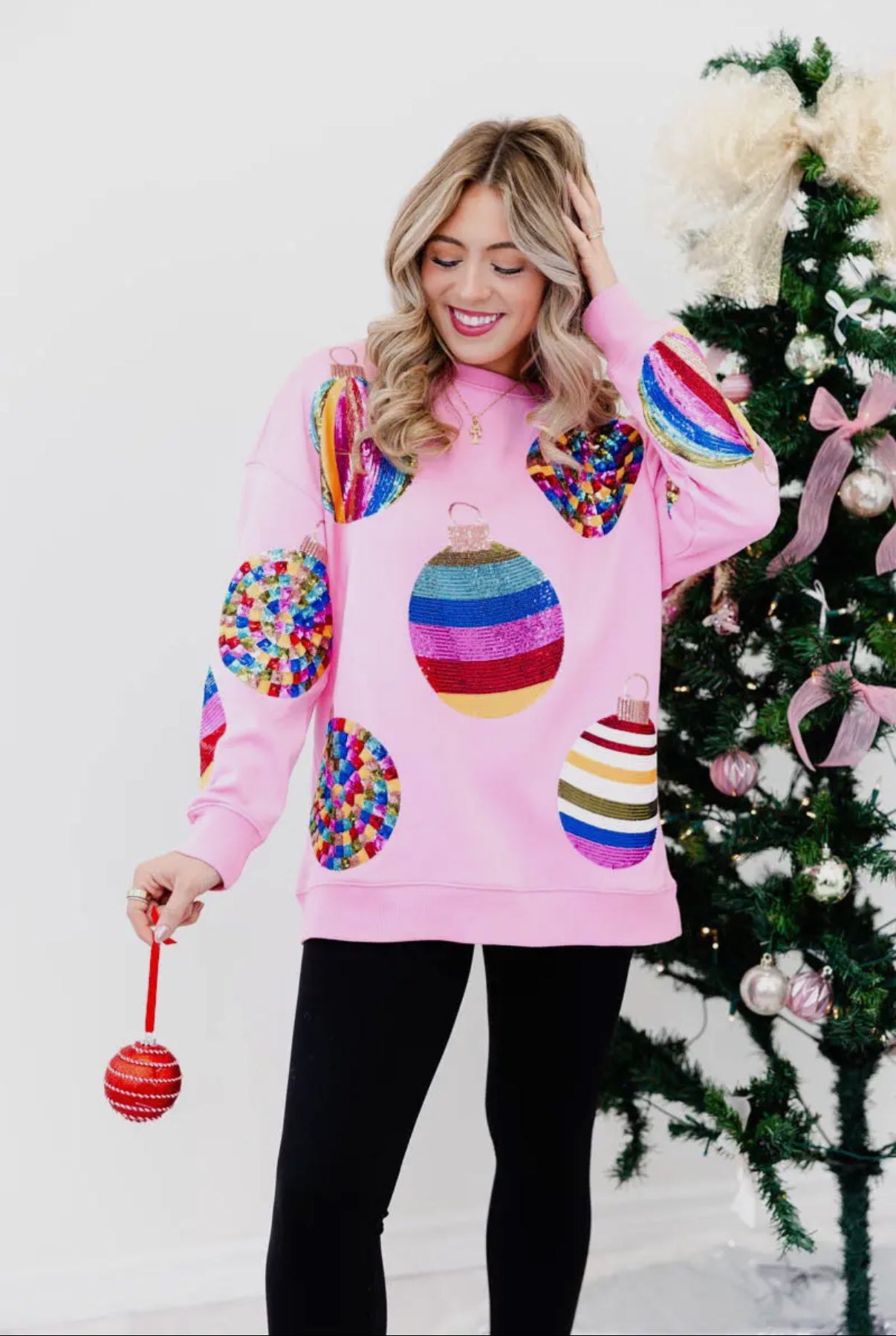 Pink Wonderland Ornament Sequin Sweatshirt