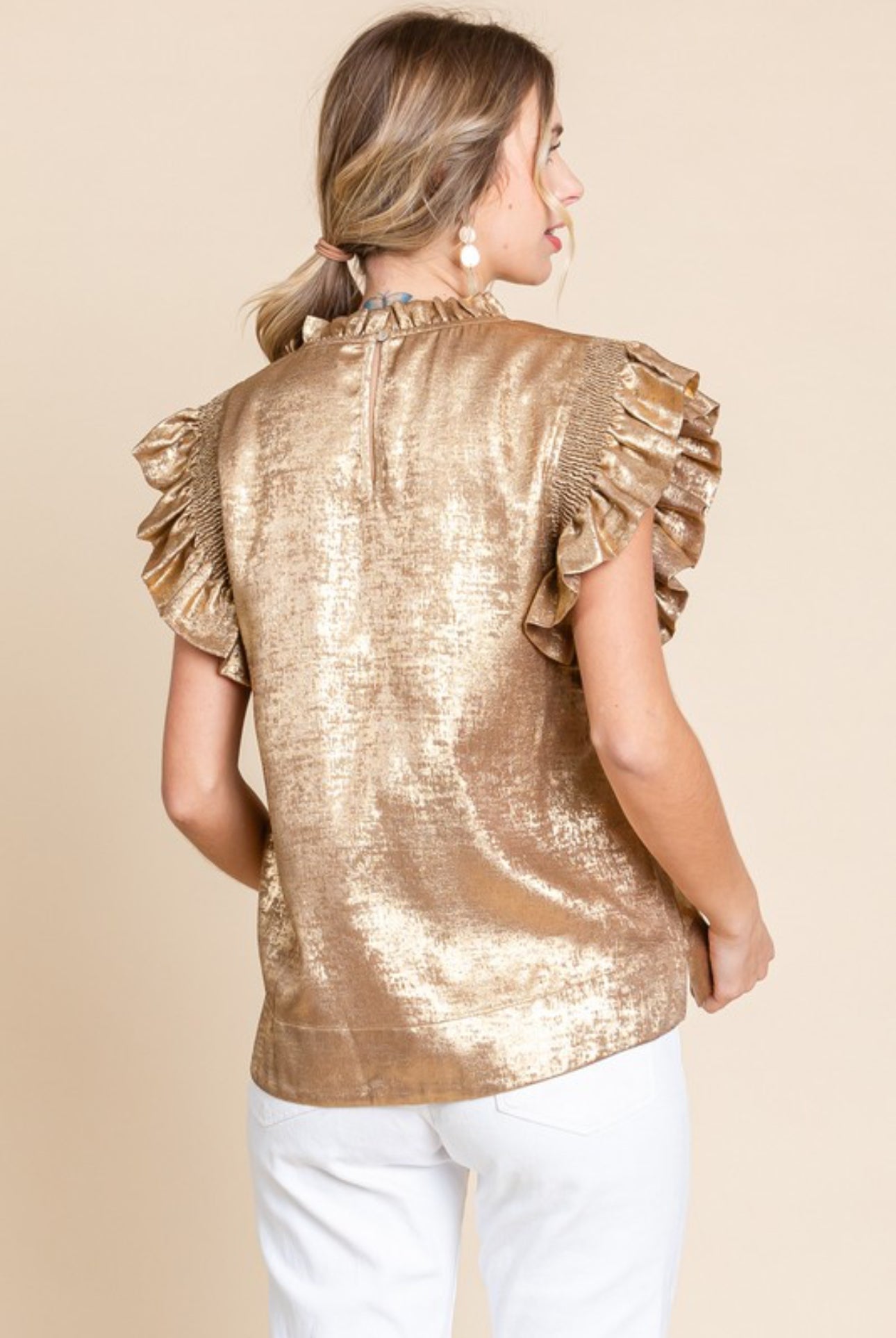 Metallic Ruffle Sleeve Top