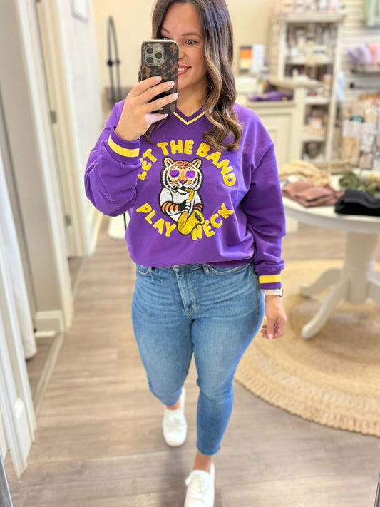 Let the Band Play Neck Sequin Game Day tiger Sweatshirt
