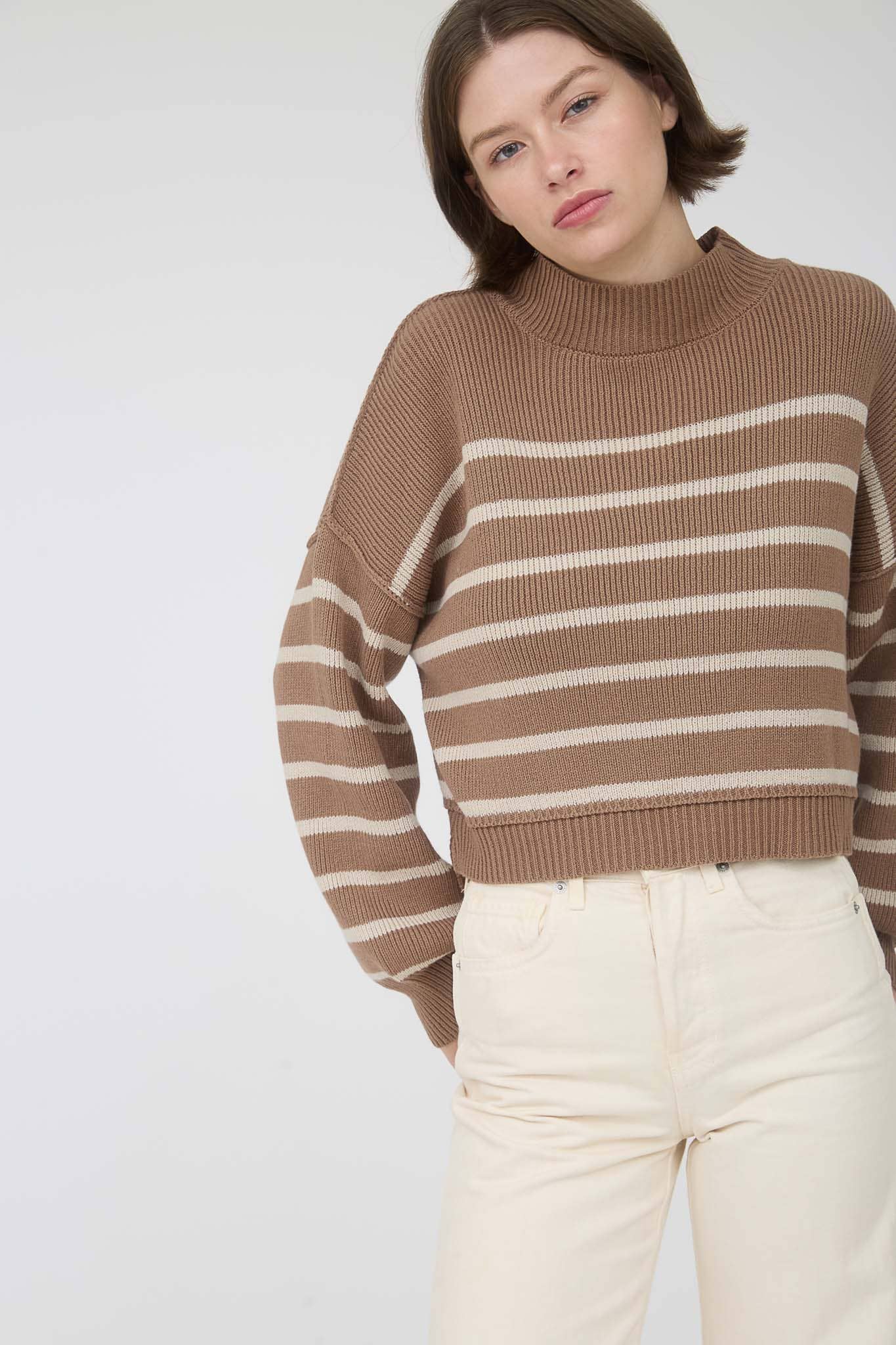 Cozy Stripe Mock Neck Sweater