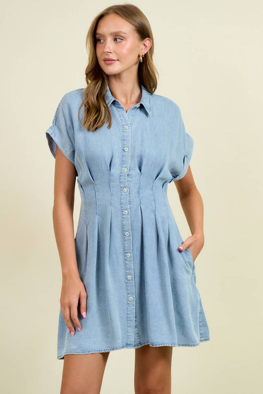 The Cinched Chambray Shirt Dress