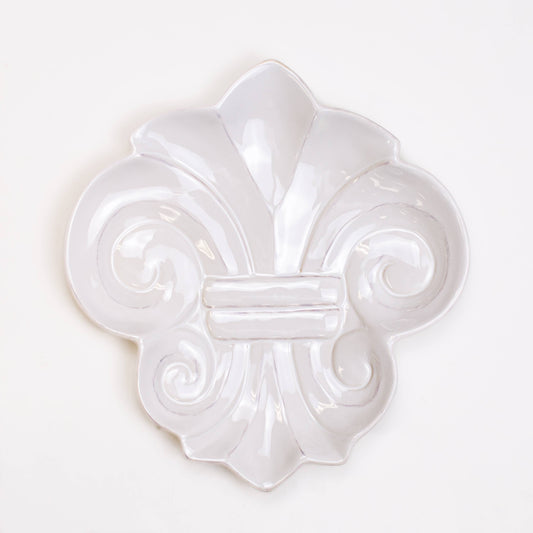 Embossed Fleur de Lis Plate   Antique White   12x13