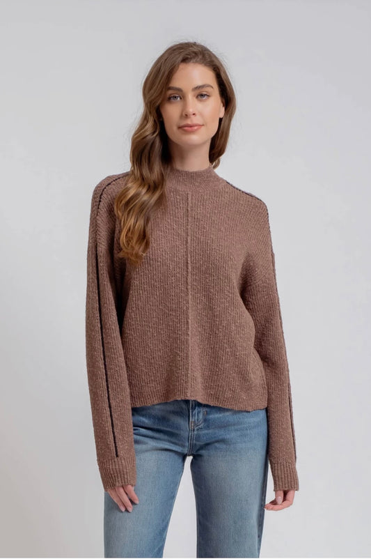 Mock Neck Contrast Seam Sweater