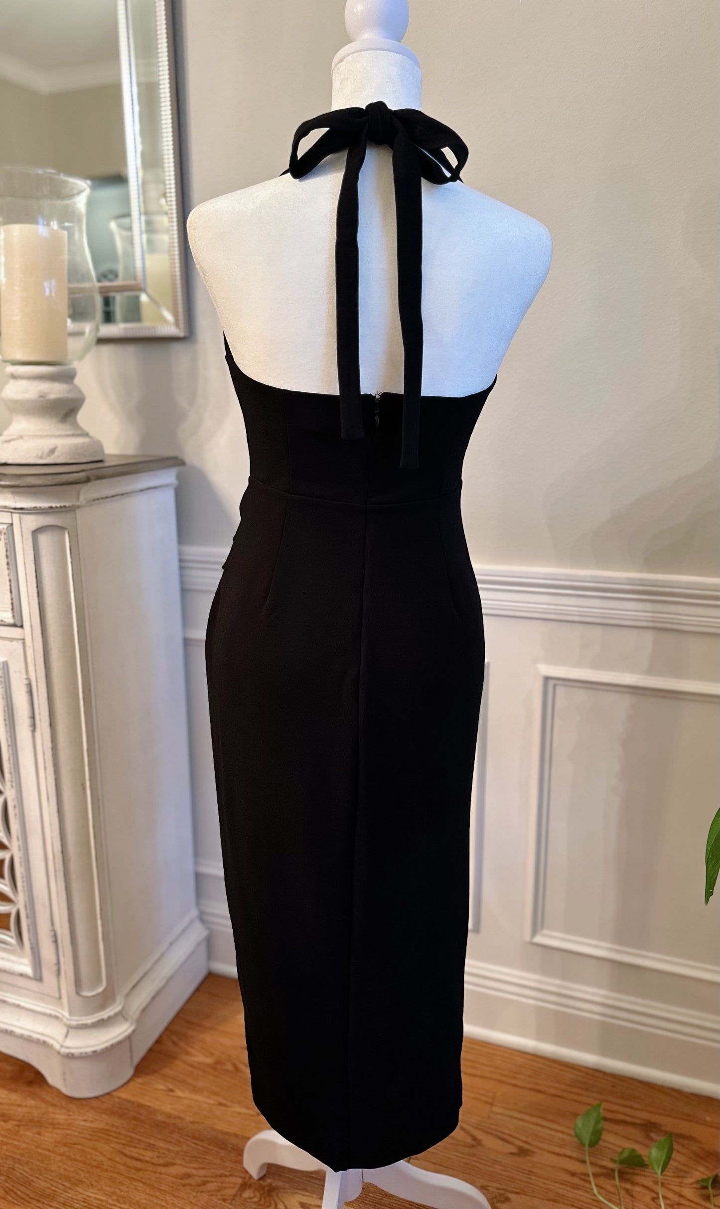 Black Halter Bodycon Midi Dress