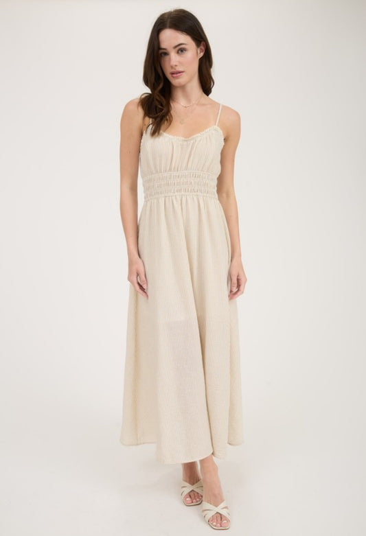 Ivory Striped Midi Dress