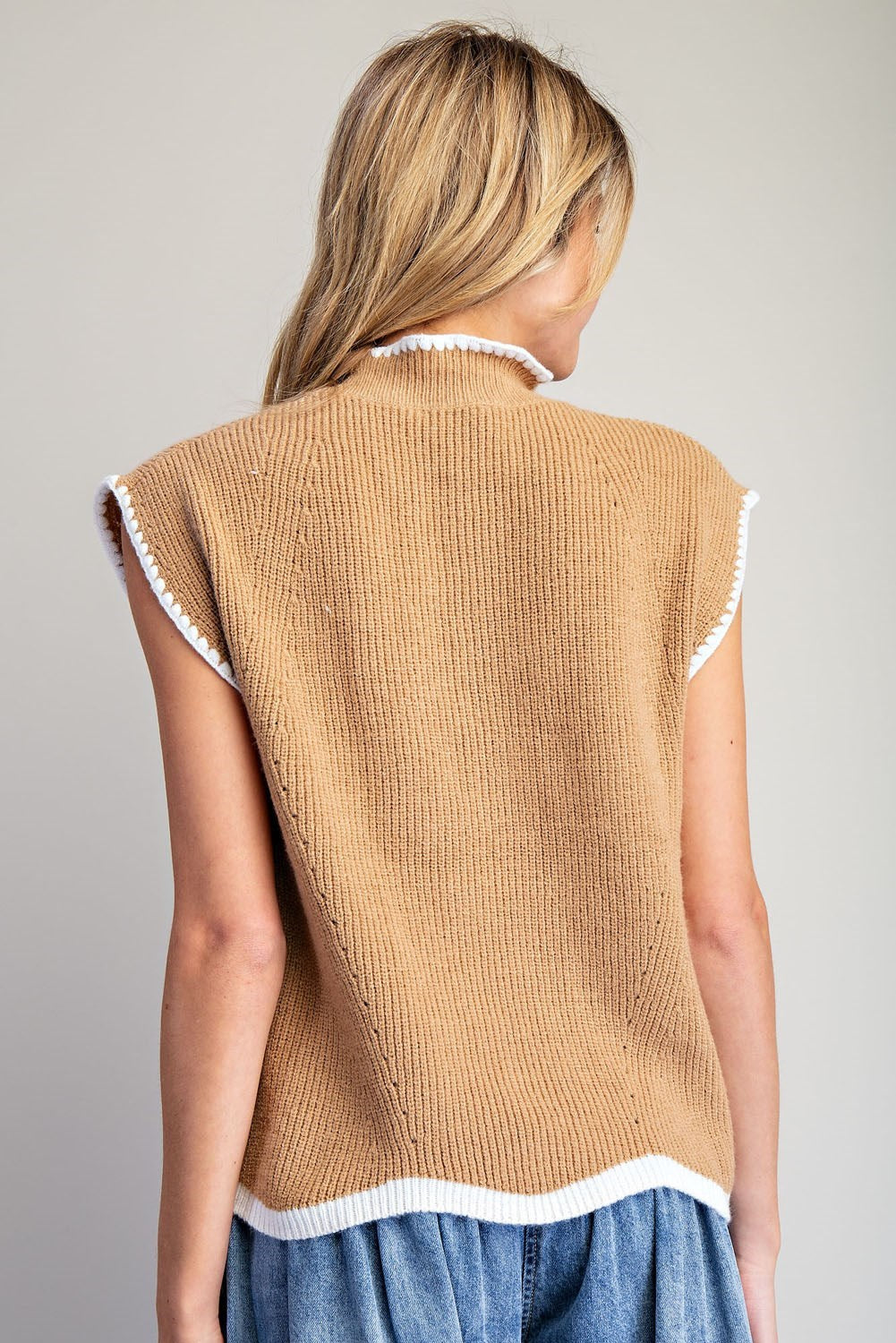 Scallop Trim Mock Neck Sweater Tank