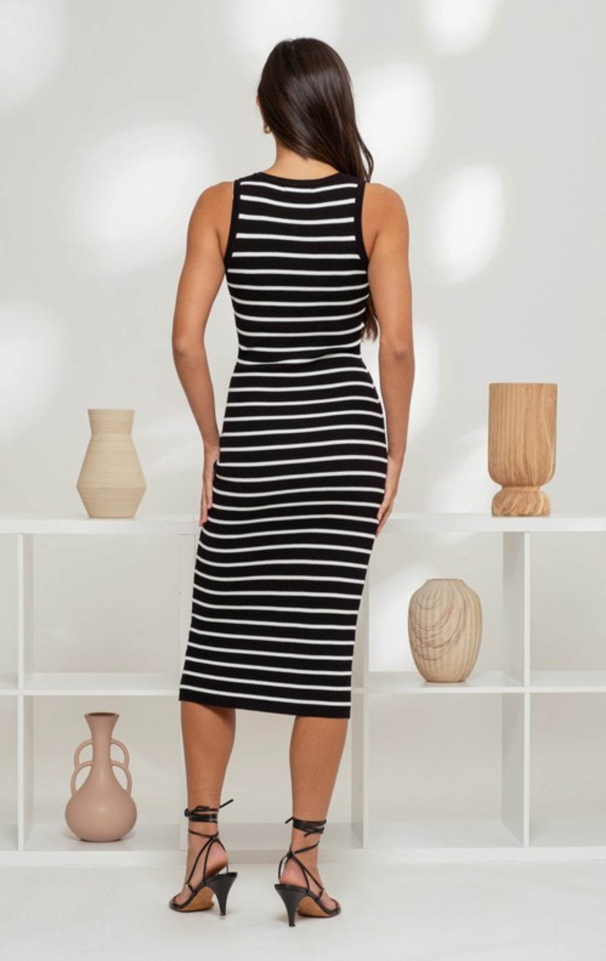 Striped Midi Dress Black + White