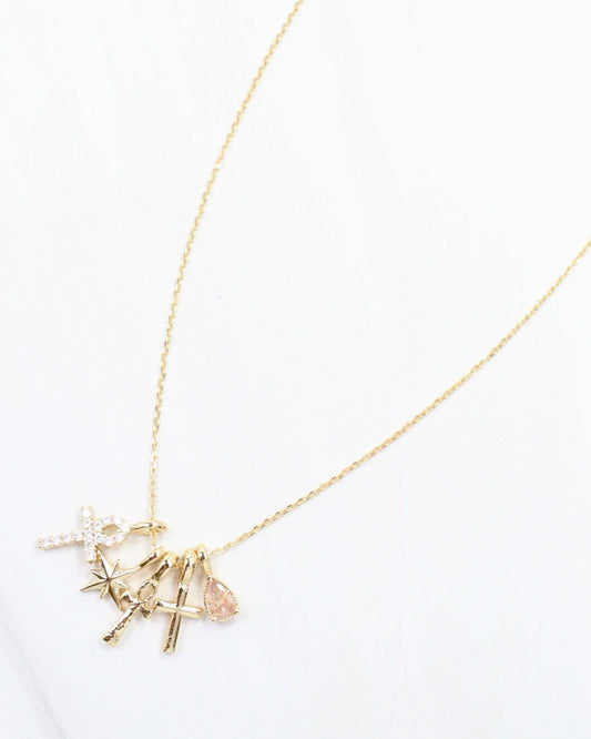 Ankh and Cross Charm Necklace Set Gold