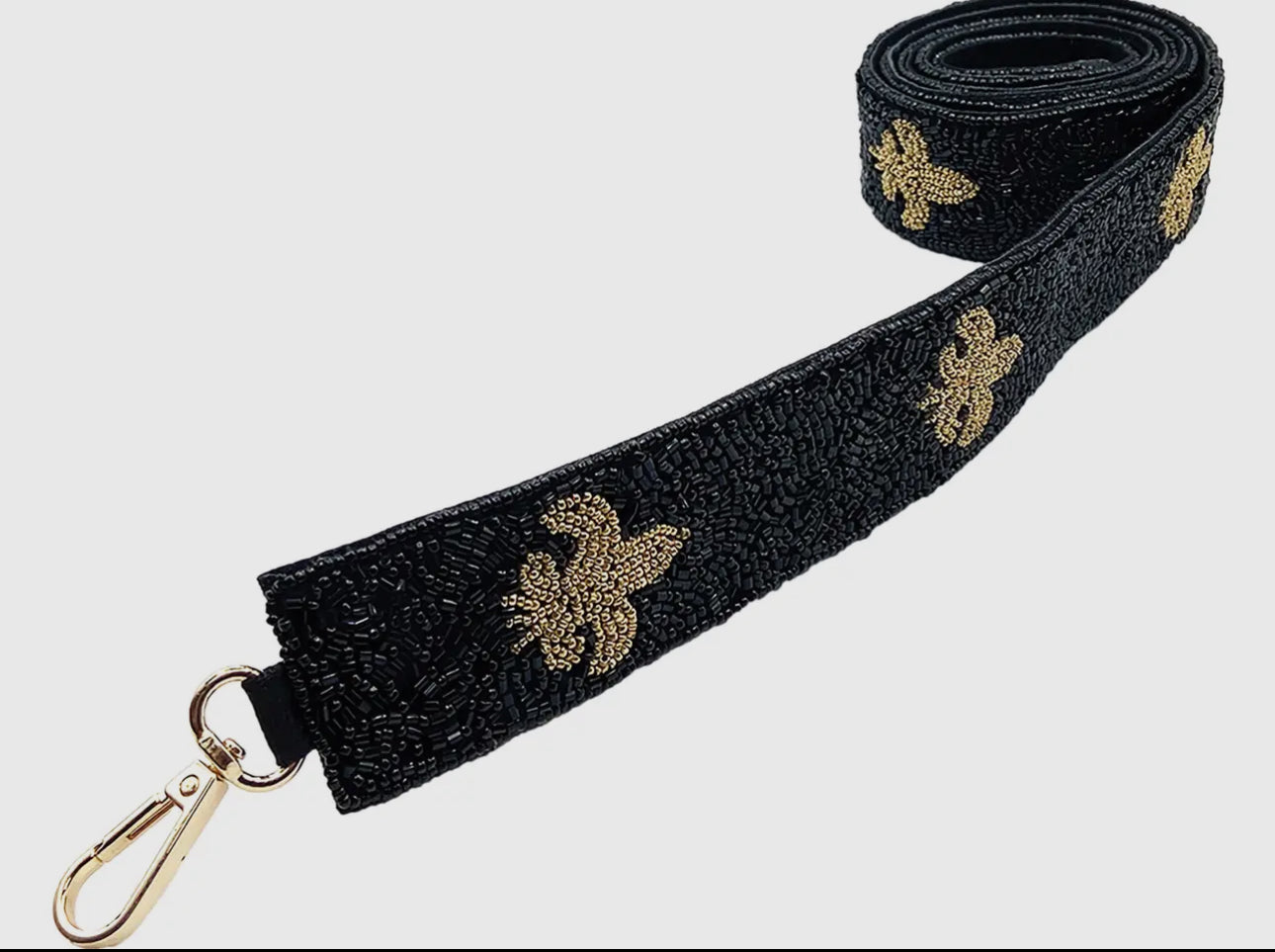 Black/Gold Fleur De Lis Beaded Strap