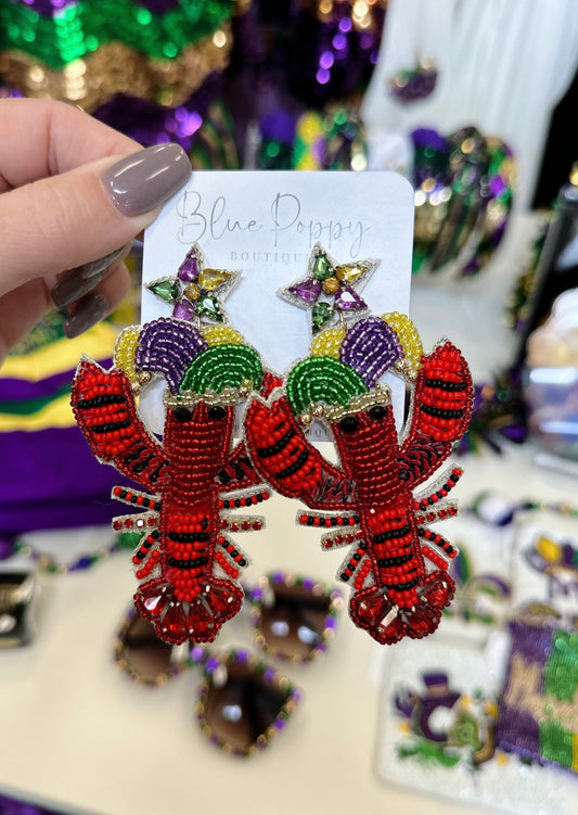 Mardi Gras Crawfish Bling Earrings