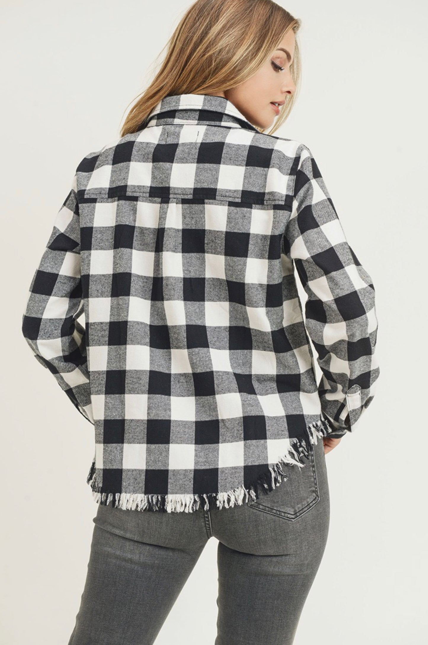 Risen Frayed Hem Western Inspired Flannel Shirt