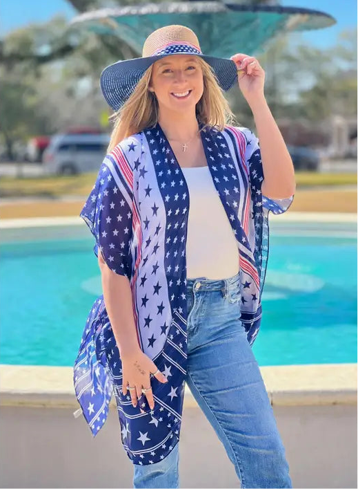 Let Freedom Ring Printed Kimono Navy