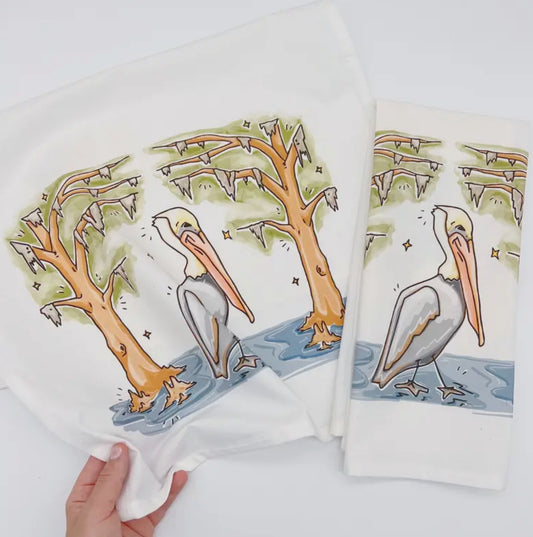 Pelican Tea Towel Cute Coastal Swamp