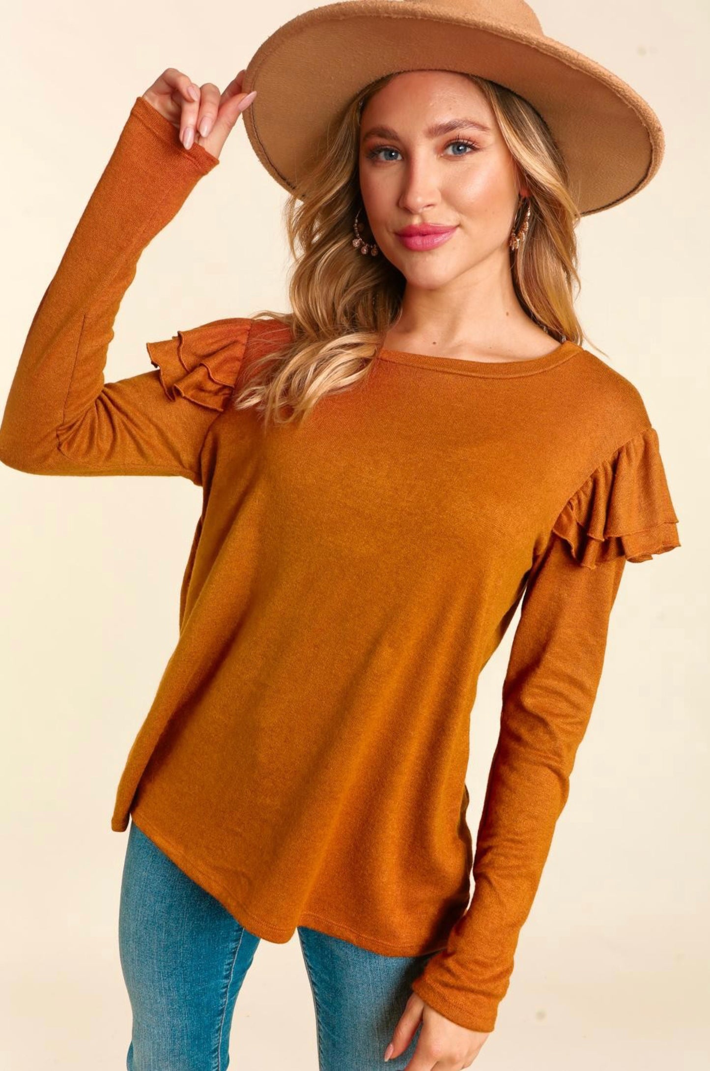 Plus Double Frill Ruffle Shoulder Top