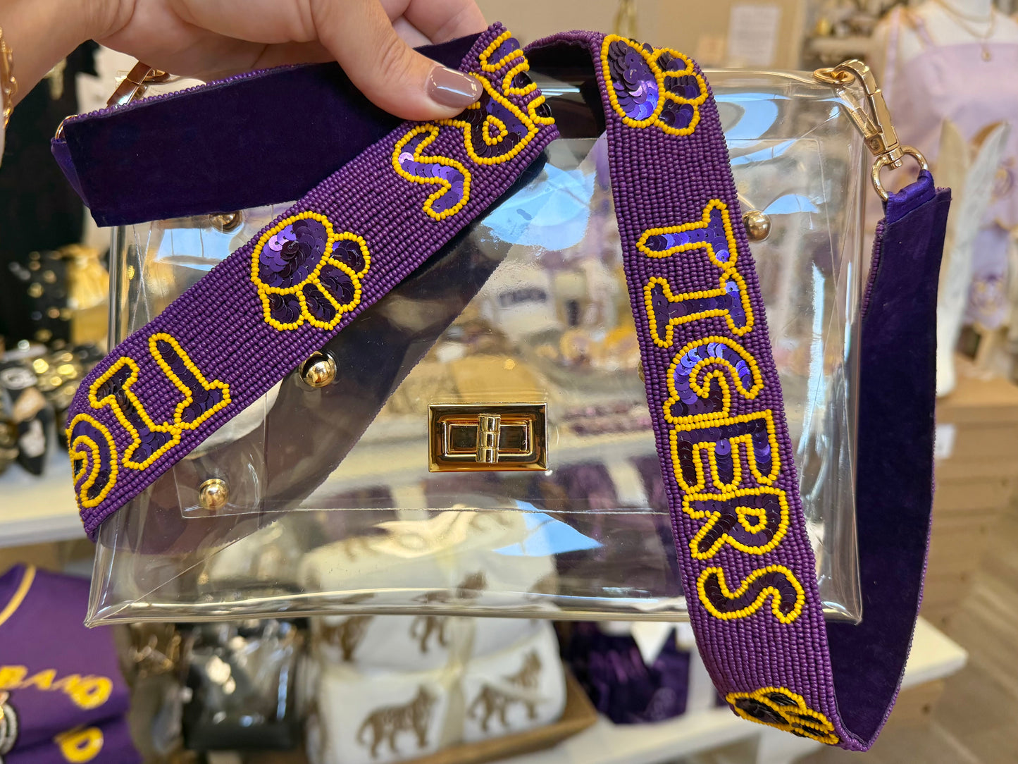 Clear Purse w/ Tigers Beaded Purse Strap