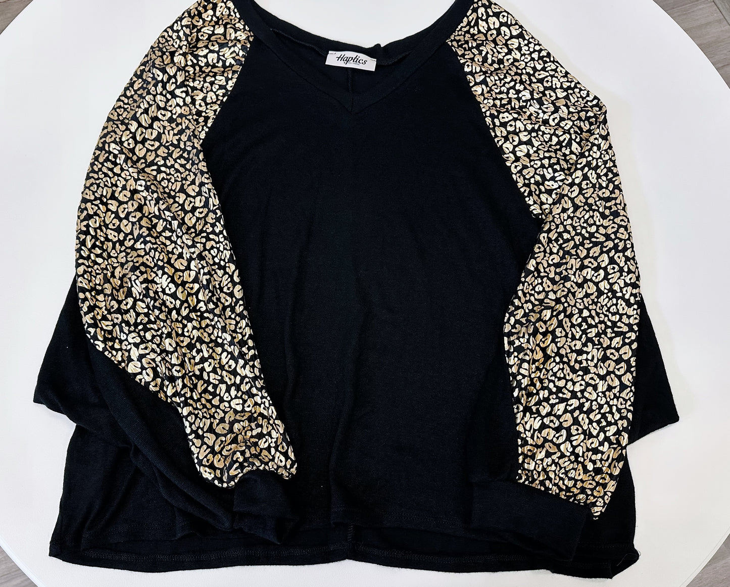 Plus Leopard Foil Bubble Sleeve Top