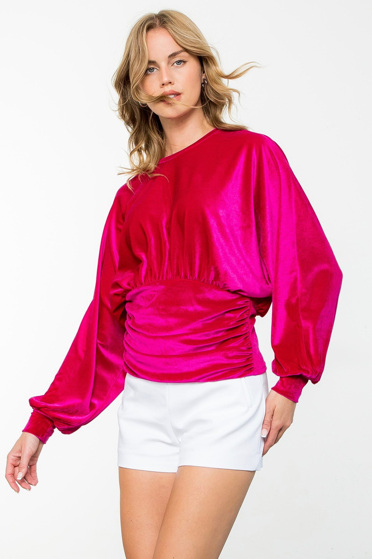 Fuchsia Ruched Velvet Top