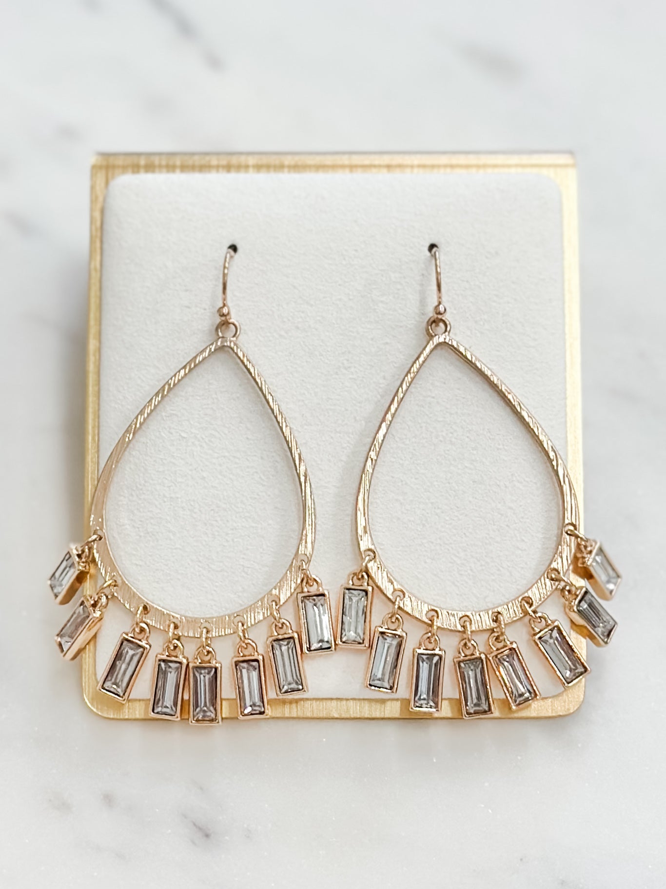 Crystal Teardrop and Baguette Earrings