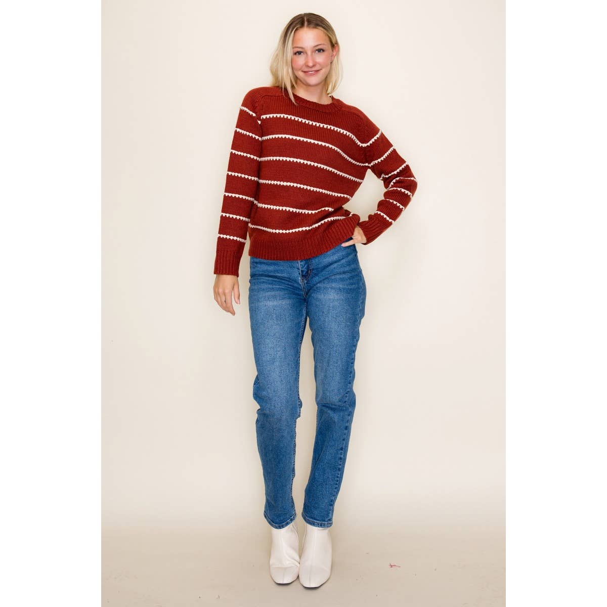 Rust Haven Blanket Stitch Sweater