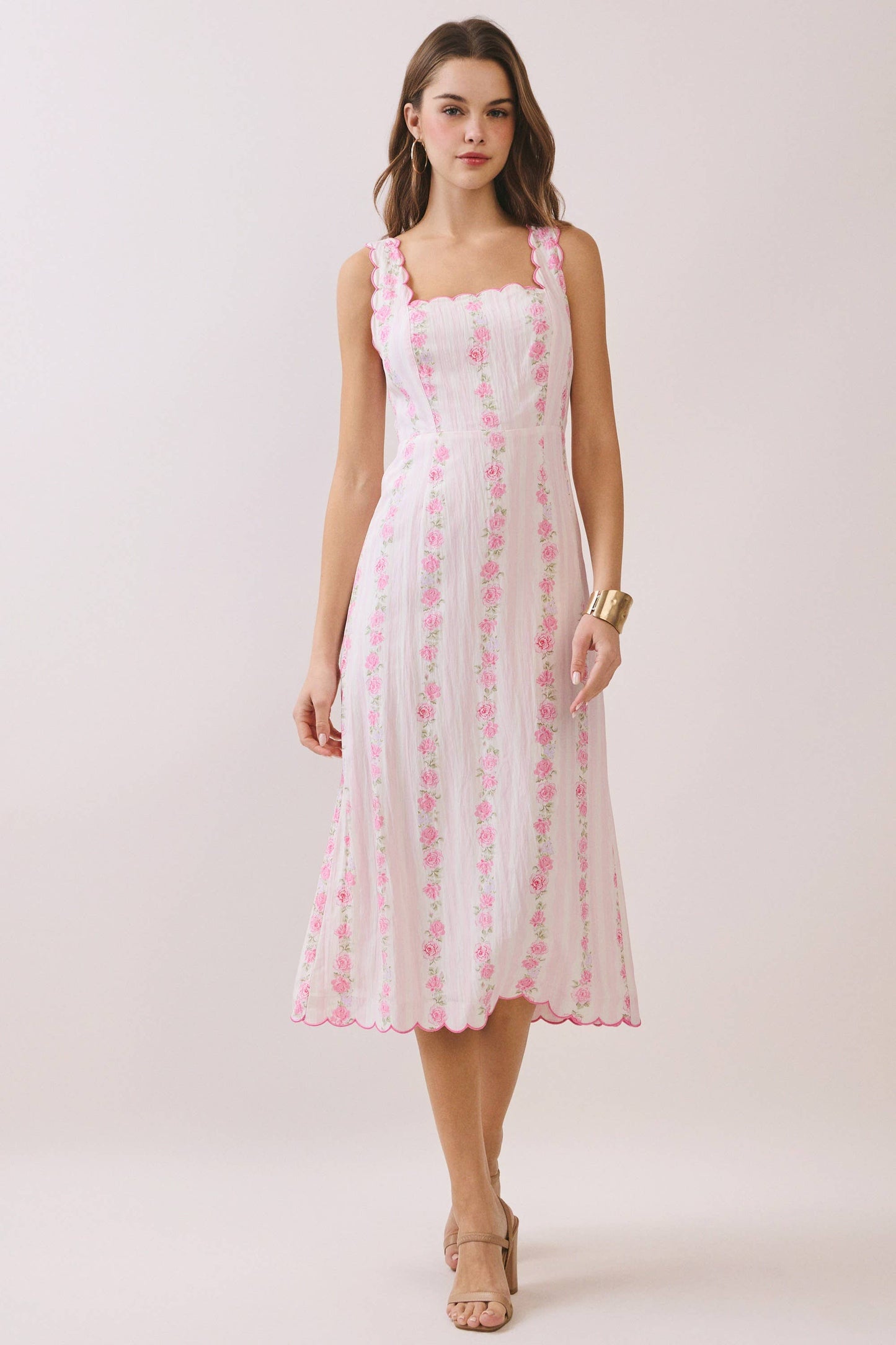 Blush Bloom Scalloped Midi