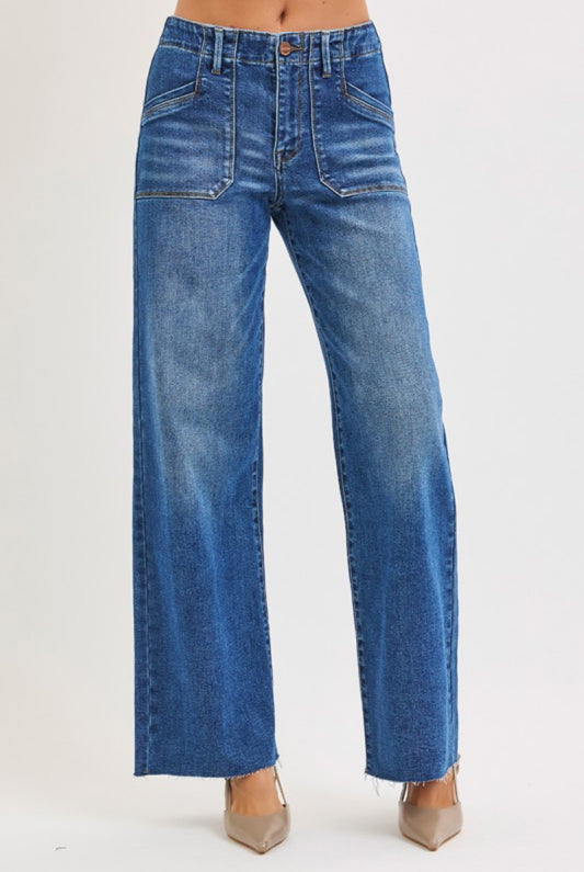 The Patch Pocket Wide Leg Risen Jean
