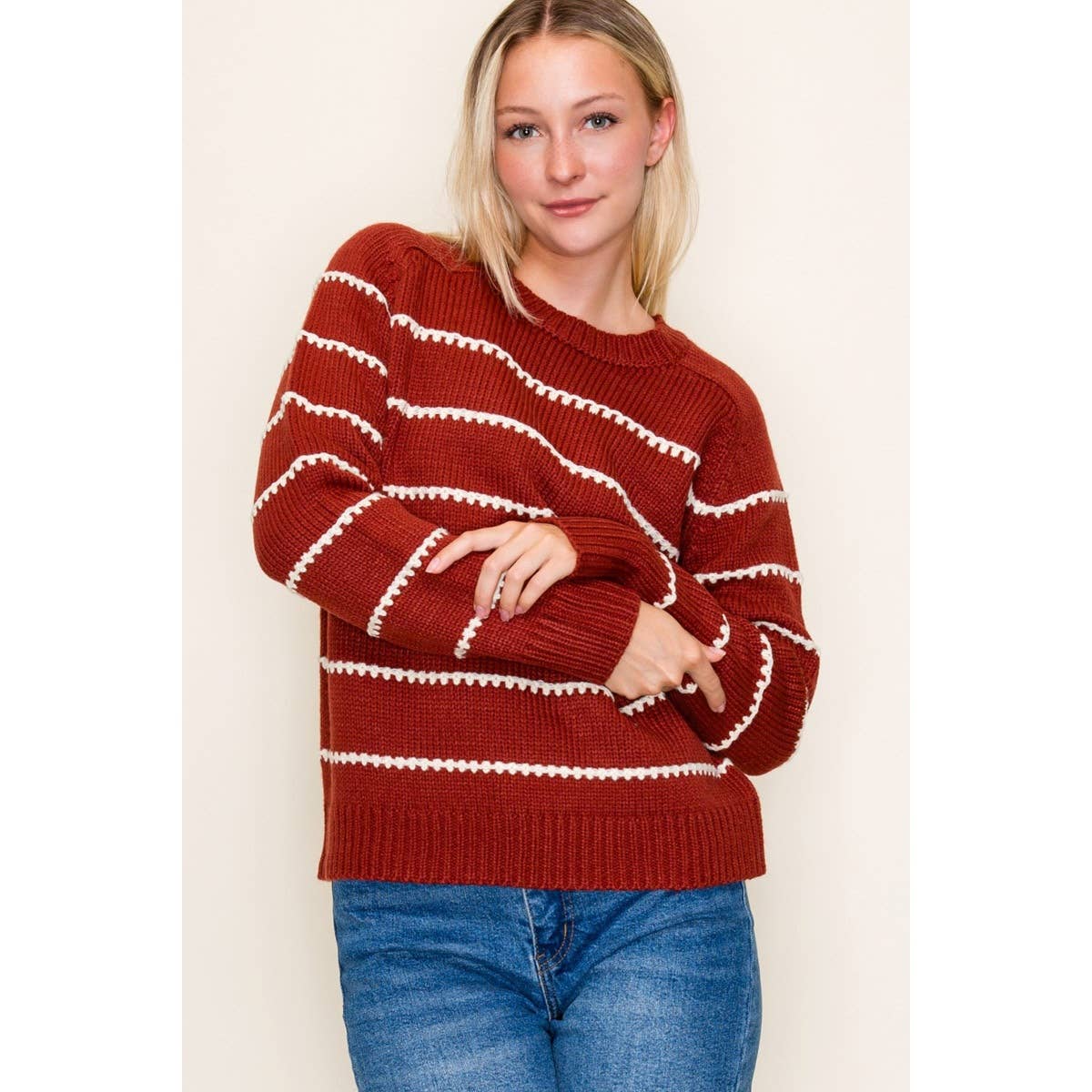 Rust Haven Blanket Stitch Sweater