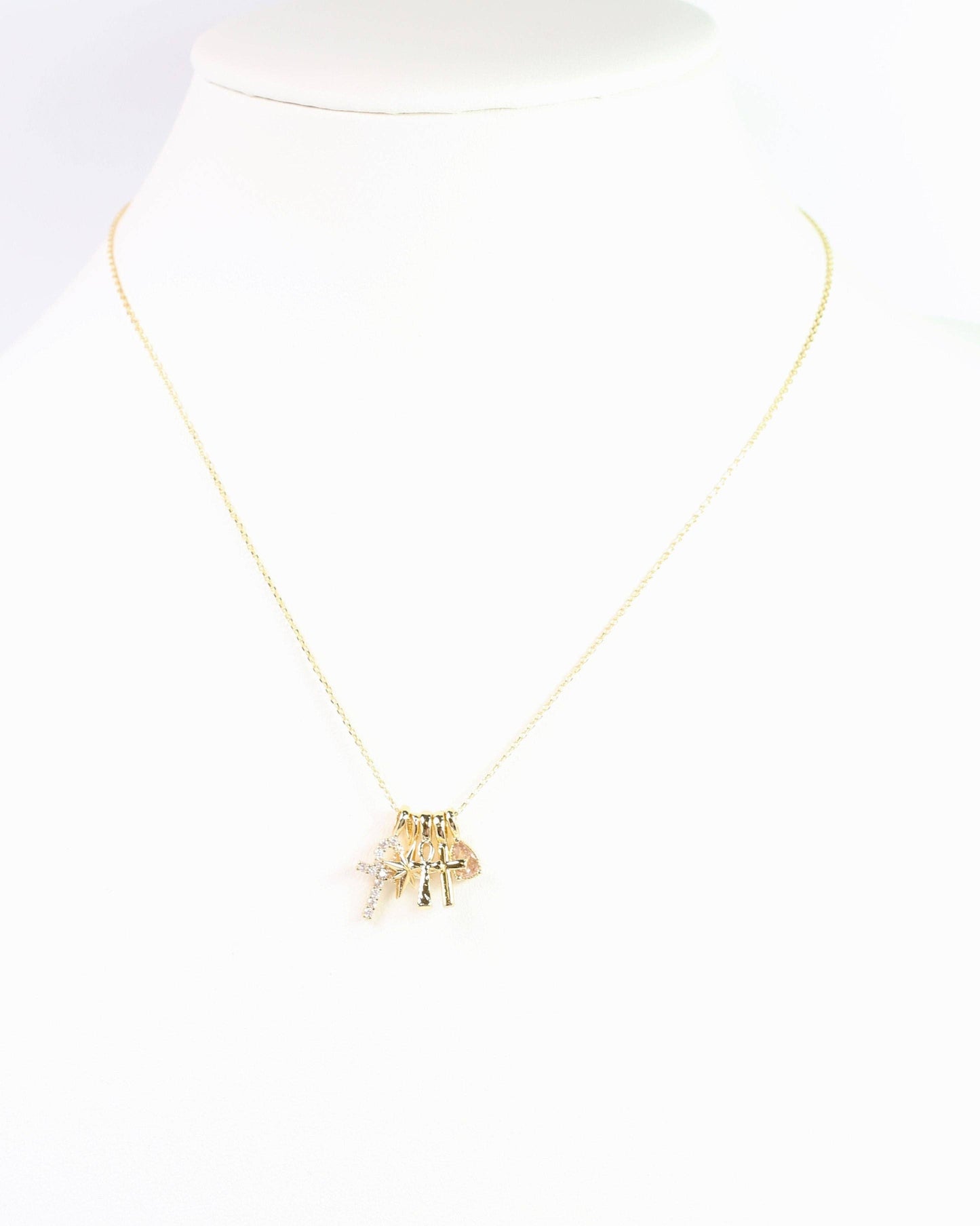 Ankh and Cross Charm Necklace Set Gold