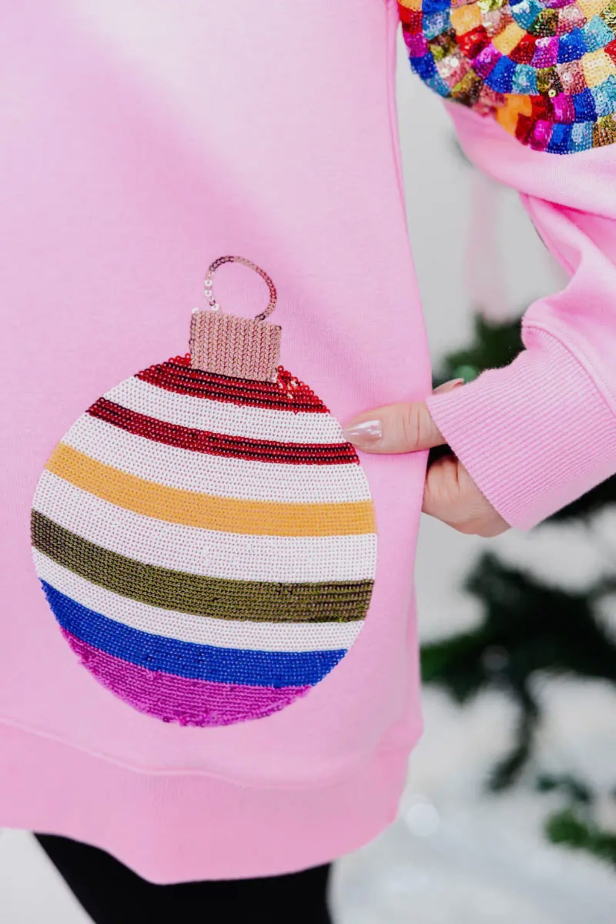 Pink Wonderland Ornament Sequin Sweatshirt