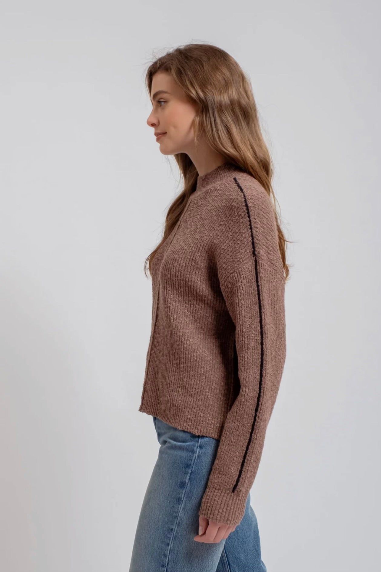 Mock Neck Contrast Seam Sweater