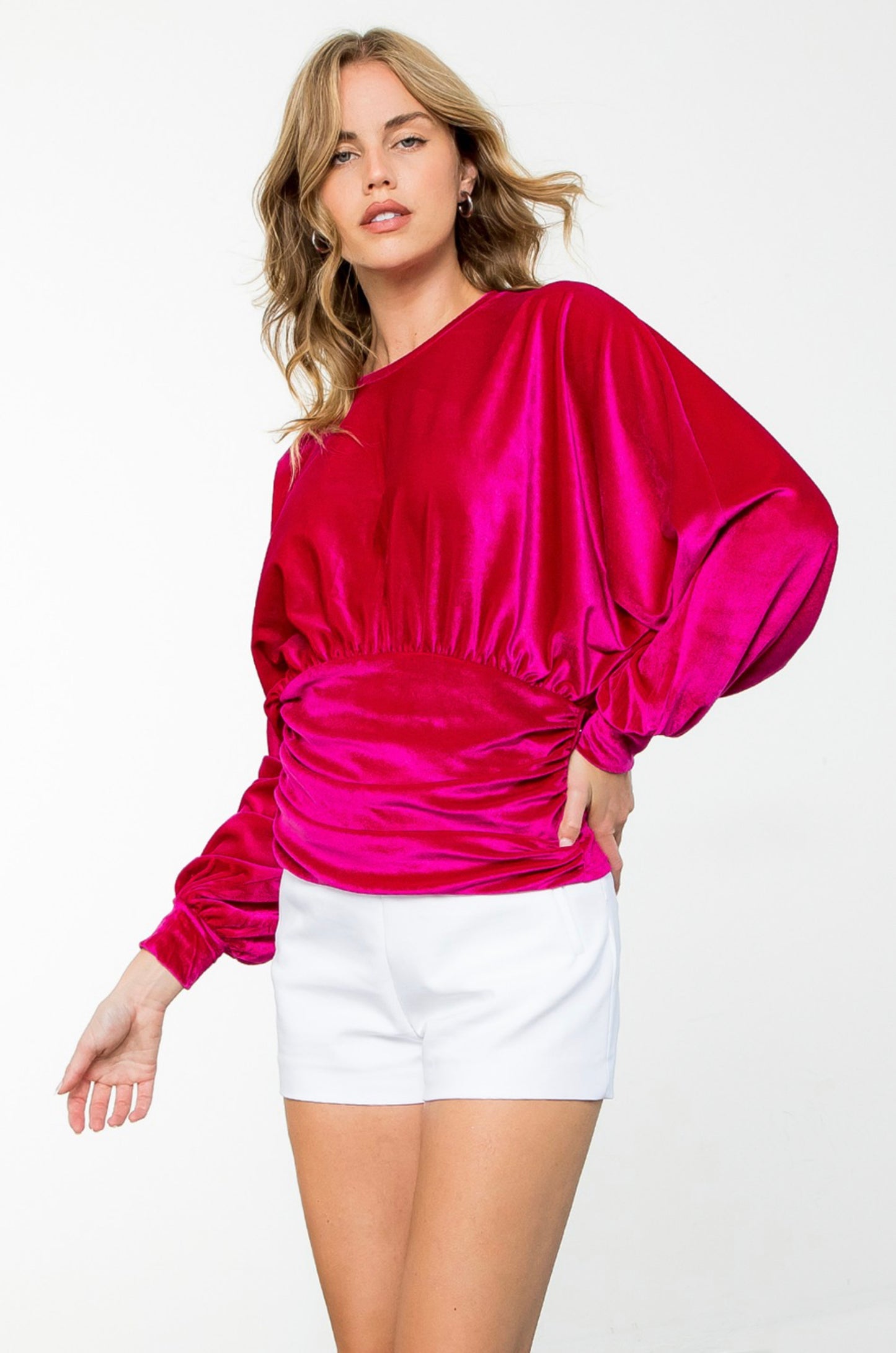 Fuchsia Ruched Velvet Top