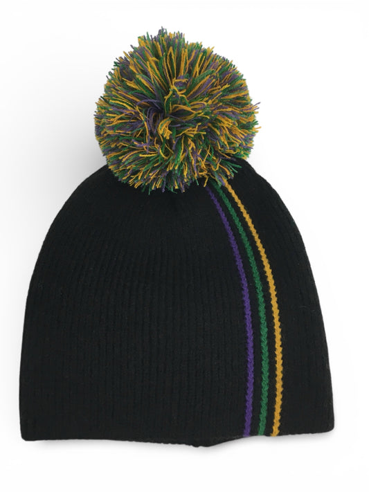 Mardi Gras 3-Stripe Pom Beanie